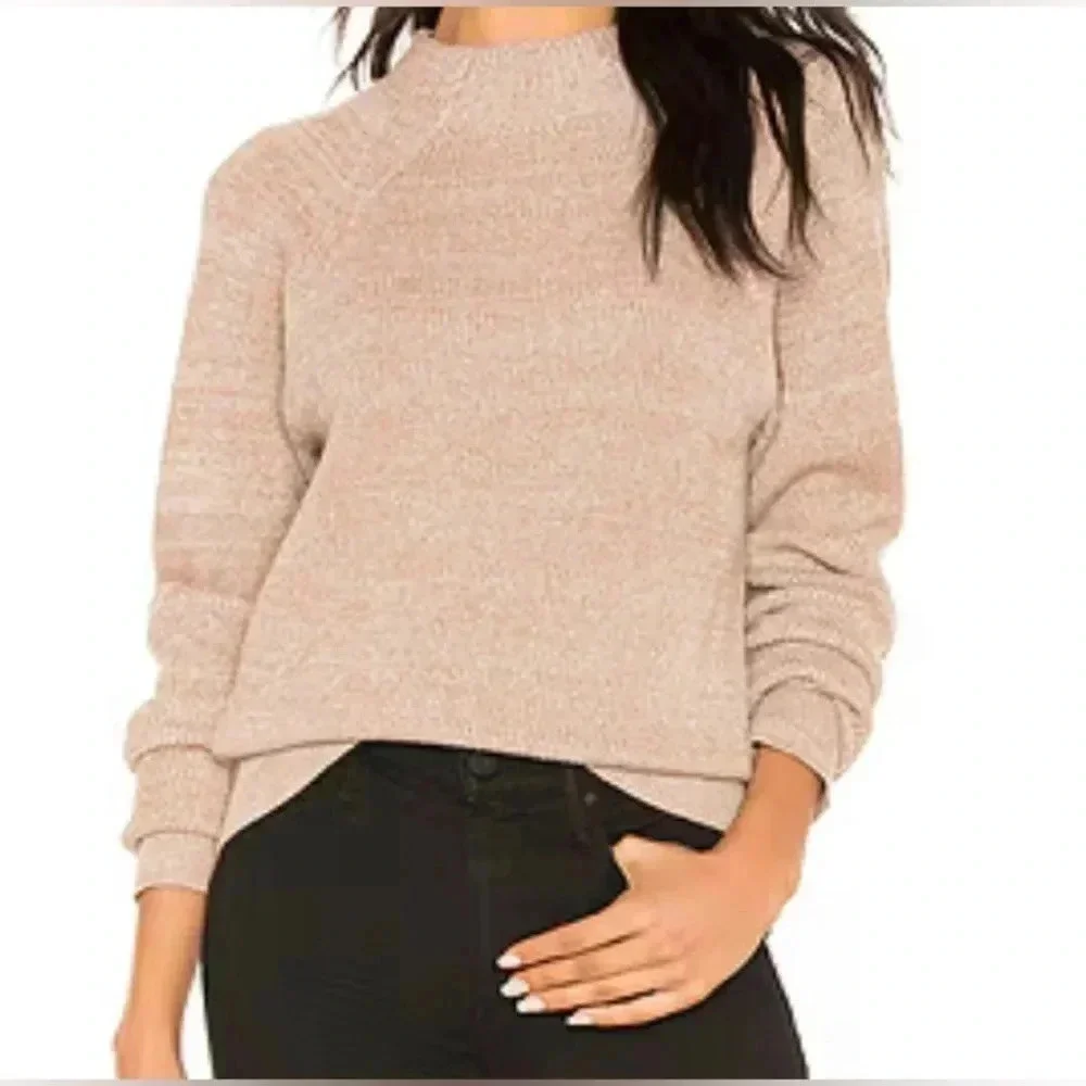 Free People Sweater Women’s Small Too Good Pullover Neutral Mock Neck Woven